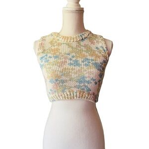 ZARA WOMENS SLEEVELESS CROP SWEATER/CROCHET TOP CUT OUT BACK SIZE SMALL